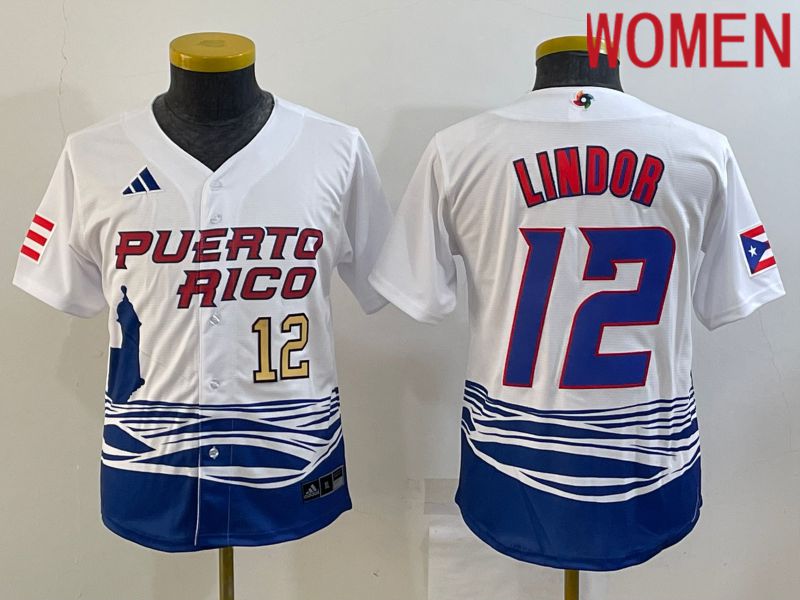 Women 2023 World Cub 12 Lindor White MLB Jersey2